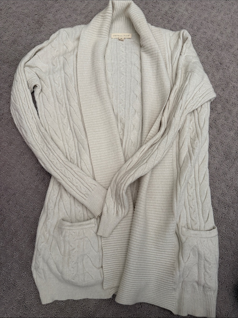 lovestitch Cream Cable Shawl Collar Cardigan